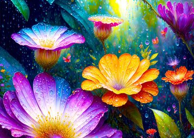 Blumen im Regen