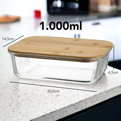 Glas Bambus Vorratsdosen Vorratsgläser Vorratsbehälter Dichtung - 1l / 1000ml