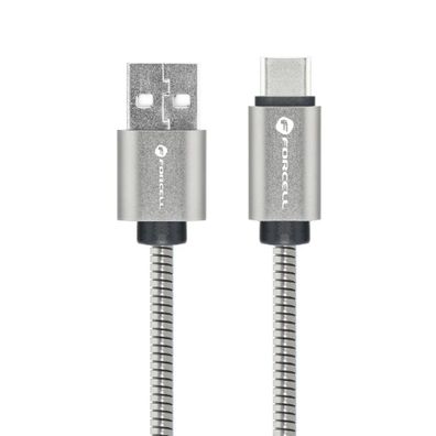 Forcell Ladekabel USB-Kabel auf Typ C 2.0 2,4 A Metall C234 1 m Silber