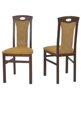 Stuhl 4581 2-er Set Angebot nußbaumfarbig, Sitz Kunstleder, Rücken Strukturstoff gelb