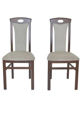 Stuhl 4581 2-er Set Angebot nußbaumfarbig, Kunstleder und Strukturstoff hellgrau