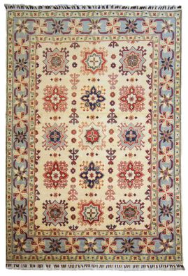 Teppich Orient Kazak 150x200 cm 100% Wolle Handgeknüpft Rug Carpet beige rot