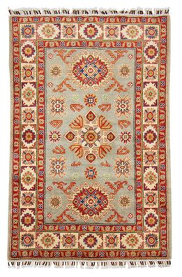 Teppich Orient Kazak 100x150 cm 100% Wolle Handgeknüpft Rug Carpet rot grau