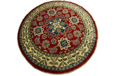 Teppich Orient Kazak 195x195 cm rund 100% Wolle Handgeknüpft Rug Tapis rot blau
