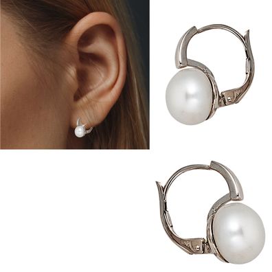 1 Paar Damen Perlen Ohrringe Ohrhänger 14,6mm aus 14 Karat 585 Weißgold, 3,0 g
