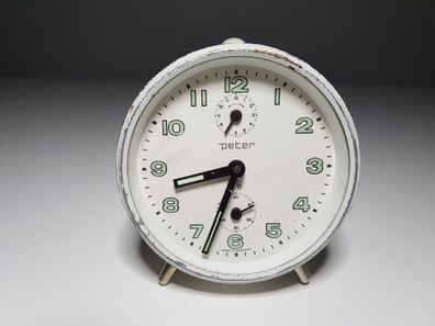 Alter Wecker Peter Mechanisch Deutschland 70er Tischuhr Vintage Germany Weiß Uhr