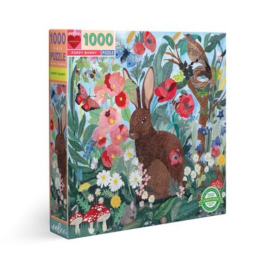 EEBOO Quadratisches Puzzle Kaninchen und Mohnblumen 1000 Teile