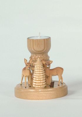 Teelichthalter Rehe mit Ringelbaum Höhe= 11cm NEU Weihnachten Kerzenschmuck