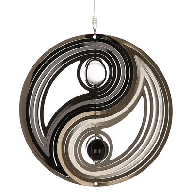 Gilde Windspiel "Yin-Yang" Edelstahl . schwarz / silberfarben ausgelaserter Kreis ...