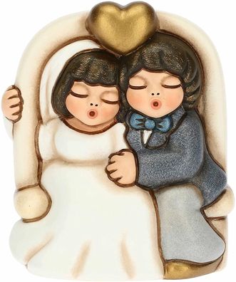 Thun Brautpaar auf Parkbank mit Herzrahmen aus Keramik, klein 5,8 x 3,5 x 7 cm h ...