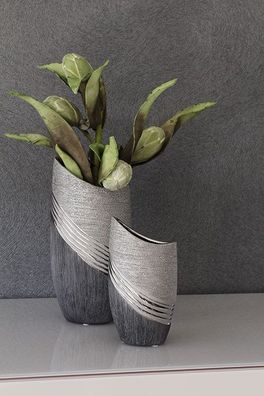 Casablanca Vase, "Bridgetown", gestreift, Keramik, grau, silberfarben, , L. 8 cm, ...