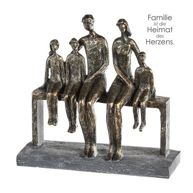 Gilde Poly Skulptur "We are family" bronzefarben Paar mit 3 Kindern auf Bank graue...