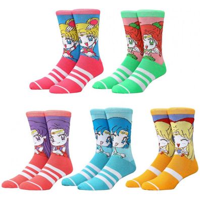 5er Pack Sailor Moon Chibi Sailor Scouts Lustige Cartoon Socken - Anime Motivsocken
