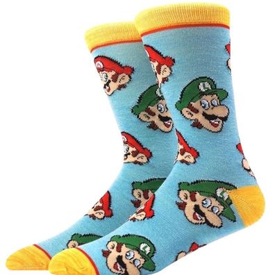Mario & Luigi Socken in 3/4-Länge - Super Mario Bros Charakter Lustige Motiv-Socken