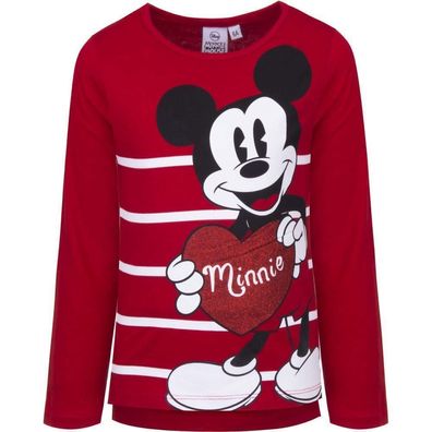 Mickey Mouse T-Shirt, rot, mit Glitzer- Herz, langärmlig, Größen 98 bis ...