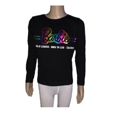 Langarm- Shirt, schwarz, mit buntem Schriftzug "Barbie", Größen 104 bis ...