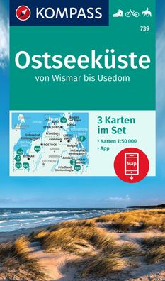 Kompass Wanderkarte 739 Ostseekueste von Wismar bis Usedom (3-K-Set
