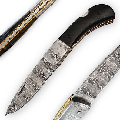 Auerbach Damastmesser Horn "Arthur" Taschenmesser aus traditioneller Handarbeit