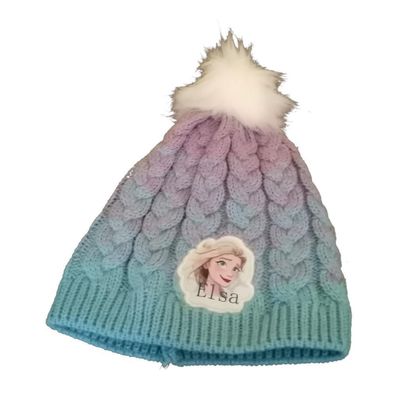 Wintermütze mit Bommel und gestickter Elsa aus Disneys Frozen - Größe: 52