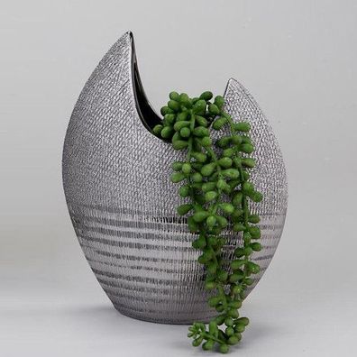 Formano Tisch Vase Rund Silber Streifen Relief glanz 21cm oder 30 cm Deko NEU