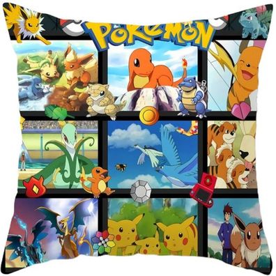 Pokemon Go Kopfkissenbezug 45x45cm - Pokemon Kissenhülle mit Reißverschluss