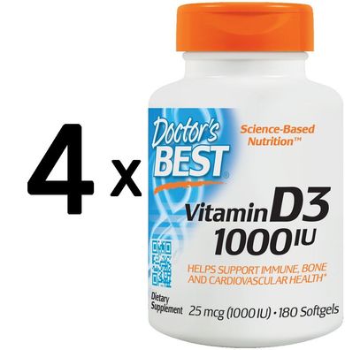 4 x Best Vitamin D-3, 1000 IU - 180 softgels