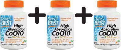 3 x High Absorption CoQ10 with BioPerine, 200mg - 60 veggie softgels