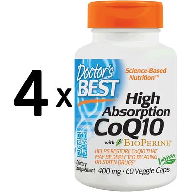 4 x High Absorption CoQ10 with BioPerine, 400mg - 60 vcaps