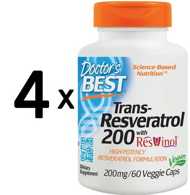 4 x Best Trans-Resveratrol, 200mg - 60 vcaps