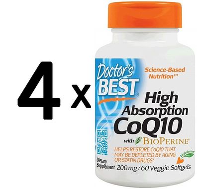 4 x High Absorption CoQ10 with BioPerine, 200mg - 60 veggie softgels