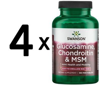 4 x Glucosamine, Chondroitin & MSM, 750/600/300mg - 360 mini-tabs