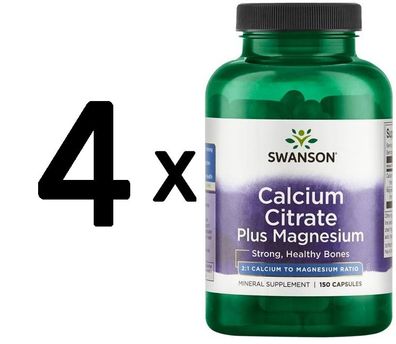 4 x Calcium Citrate Plus Magnesium - 150 caps