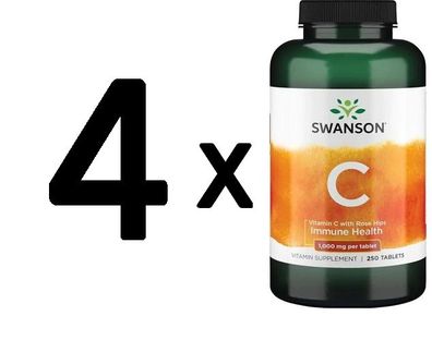 4 x Vitamin C with Rose Hips, 1000mg - 250 tabs