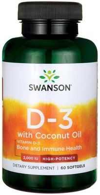 Vitamin D-3 with Coconut Oil - 60 softgels