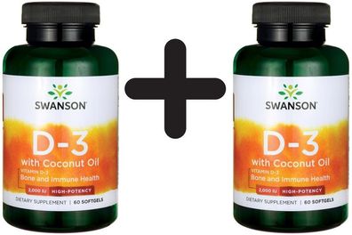 2 x Vitamin D-3 with Coconut Oil - 60 softgels
