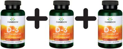 3 x Vitamin D-3 with Coconut Oil - 60 softgels