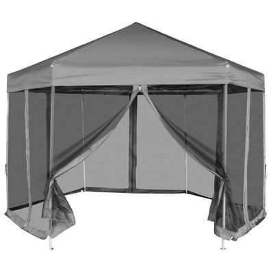 Hexagonal Pop-Up Zelt mit 6 Seitenwänden Grau 3,6x3,1 m