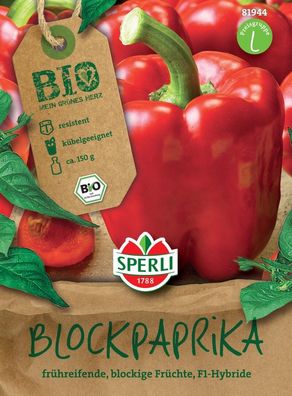 BIO Blockpaprika F1, große blockige Früchte reifen sehr früh von grün nach