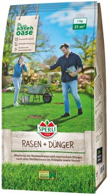 SPERLI's Rasen + Dünger, 1 kg für ca. 25 m², Mischung aus Nachsaatrasen und...