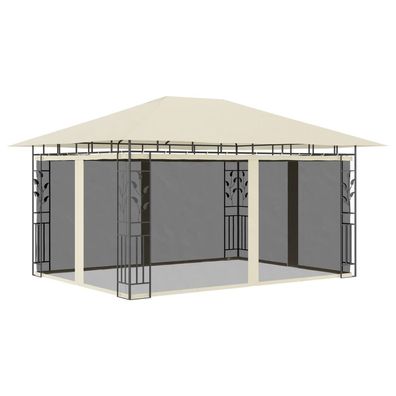 Pavillon mit Moskitonetz 4x3x2,73 m Creme 180 g/ m²