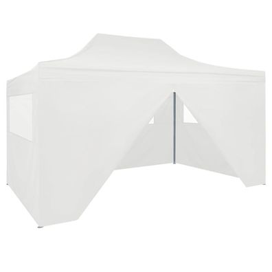 Profi-Partyzelt Faltbar mit 4 Seitenwänden 3×4m Stahl Weiß