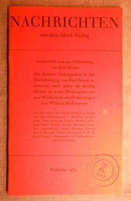 Nachrichten aus dem Kösel-Verlag - Sonderheft zum 90. Geburtstag von Karl Kraus