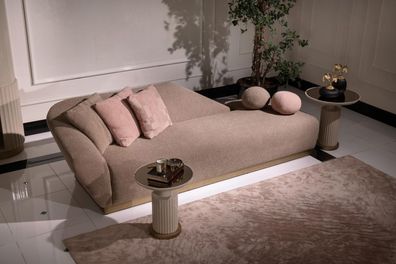 Chaiselongue Gruppe Sofa Beistelltische Polster Stoff Modern 3tlg Set