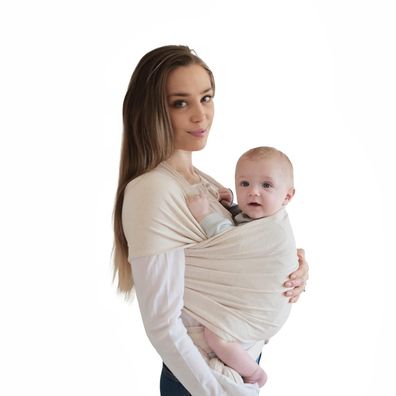 Mushie Tragetuch für Neugeborene & Babys Baby Carrier Wrap Baumwolle Beige Melange