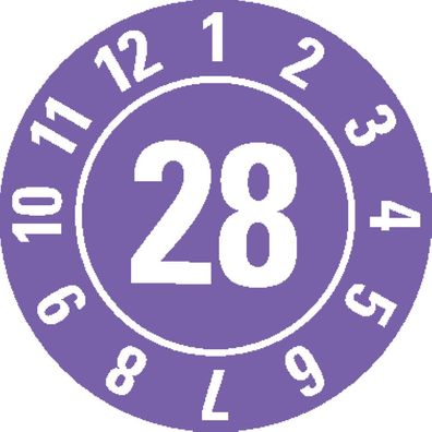 Prüfplakette 28, violett, Dokumentenfolie, selbstklebend, Ø 10mm, 384/ Heft