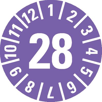 Prüfplakette 28, violett, Dokumentenfolie, selbstklebend, Ø 15mm, 420/ Heft