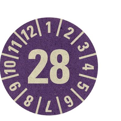 Prüfplakette 28, violett, Graspapier, selbstklebend, Ø 30mm, 500 Stk.