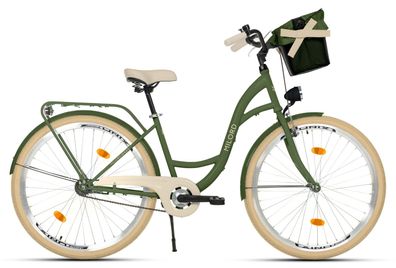MILORD Citybike Vintage Mit Korb Damenfahrrad Vintage Fahrrad, 28 Zoll, 1 Gang