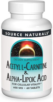 Source Naturals, Acetyl L-Carnitine & Alpha-Lipoic Acid, 650mg, 60 Tabletten