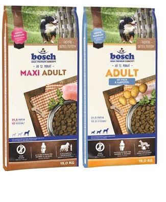 15kg Bosch Maxi Adult + 15kg Bosch Adult Fisch & Kartoffel Hundefutter